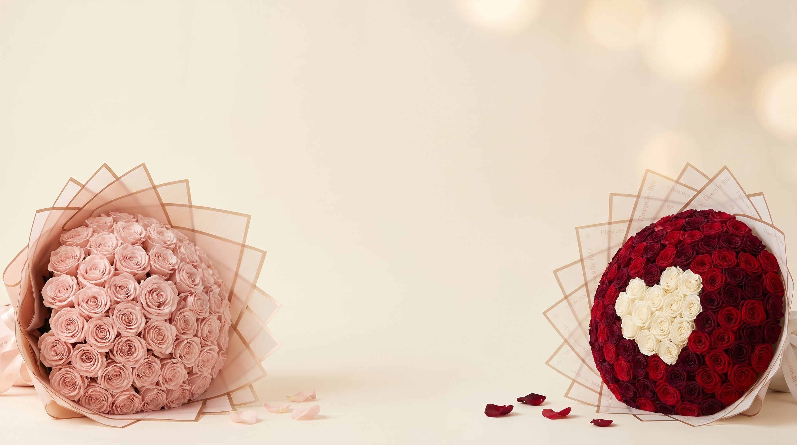 Bouquets de rosas sobre un fondo neutro y cálido