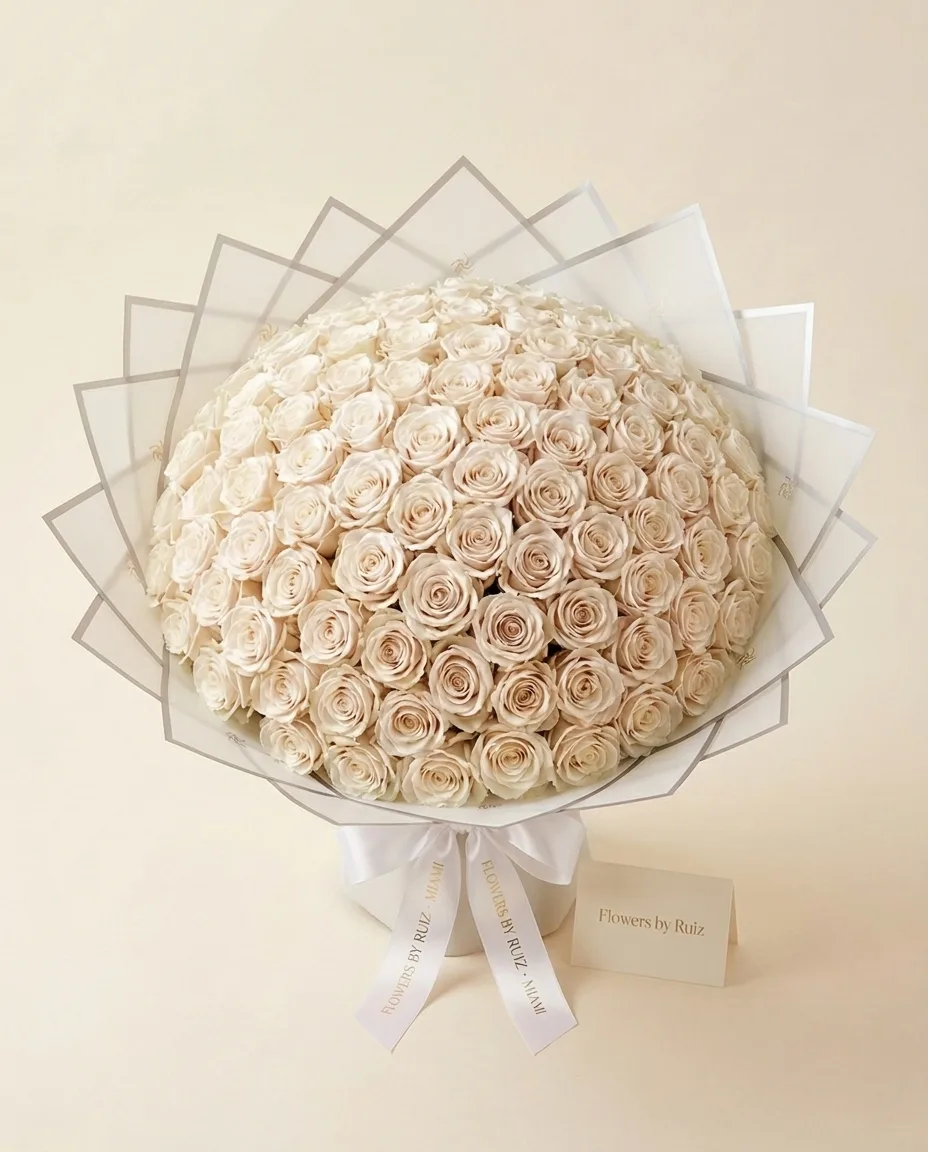 Pure Devotion, White roses · Ivory paper